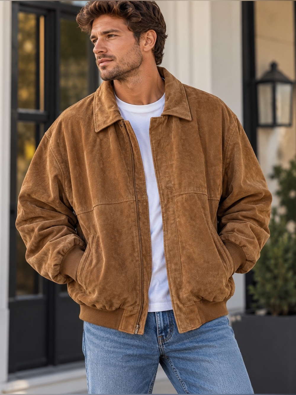 Wilson’s Leather Vintage Tan Suede Bomber Jacket Men’s XL 90s